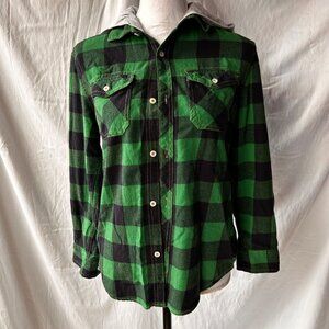Tucker + Tate Green & Black Plaid Button-Up Shirt With Gray Hood Size M (10/12)